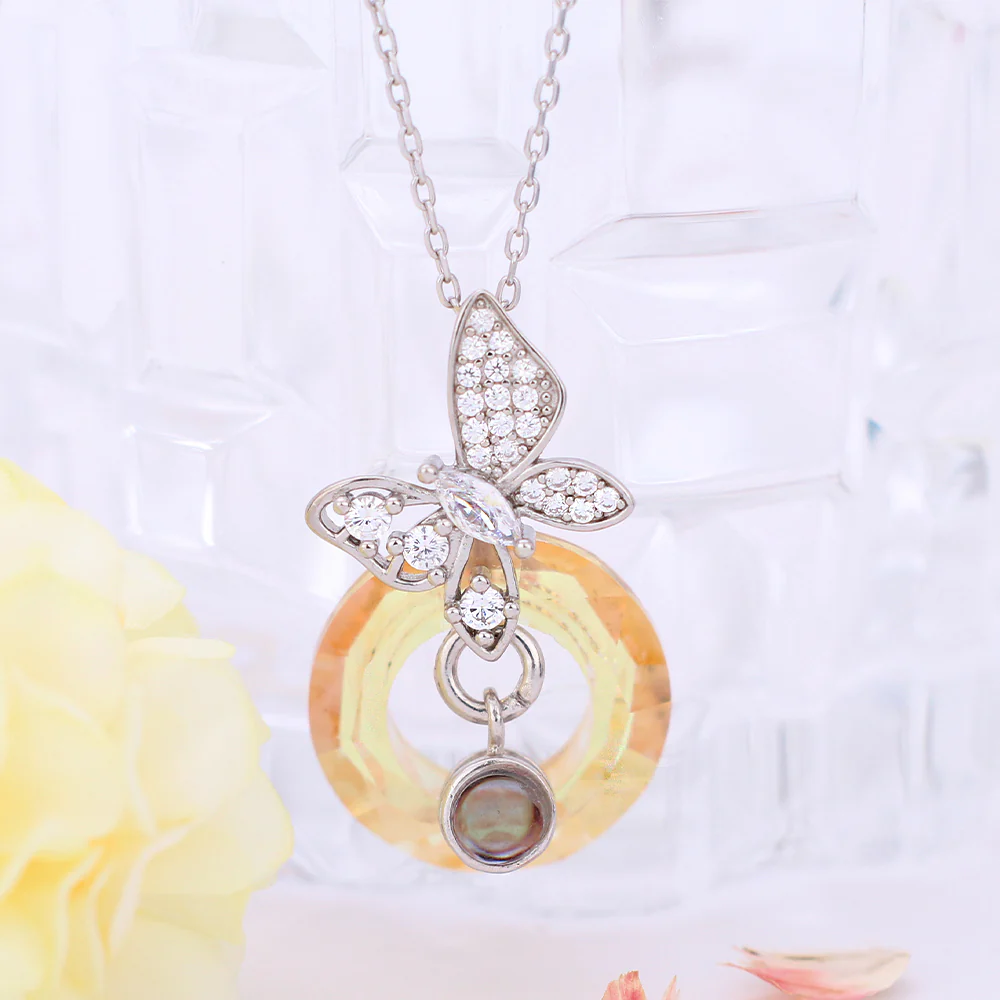 Personalisierte 925 Silber Kette – Schmetterling Kristall Kreis